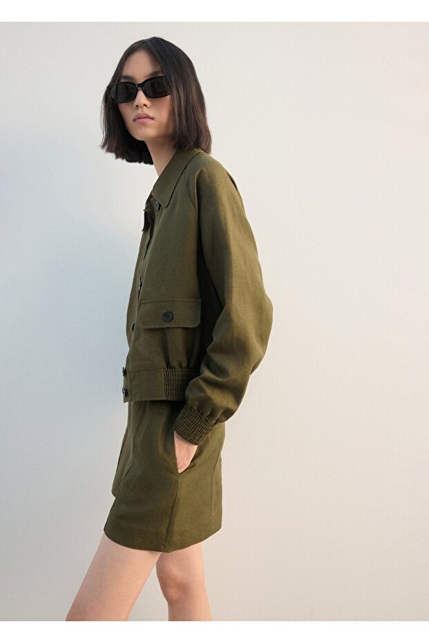 Keten karışımlı düğmeli ceket - 7