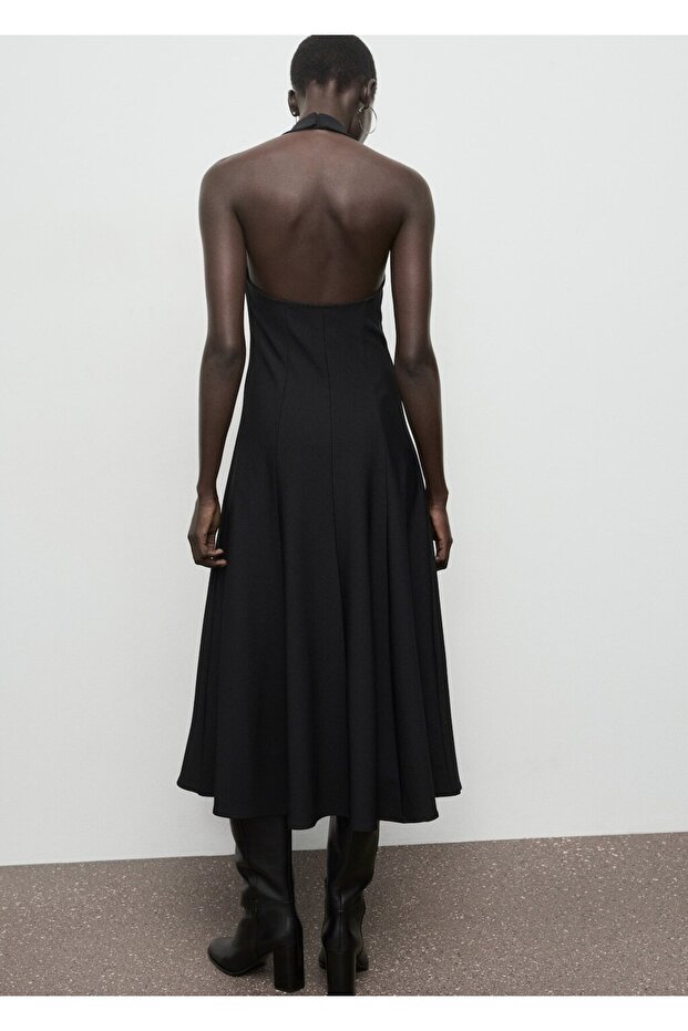 Halter yaka pileli elbise - 4