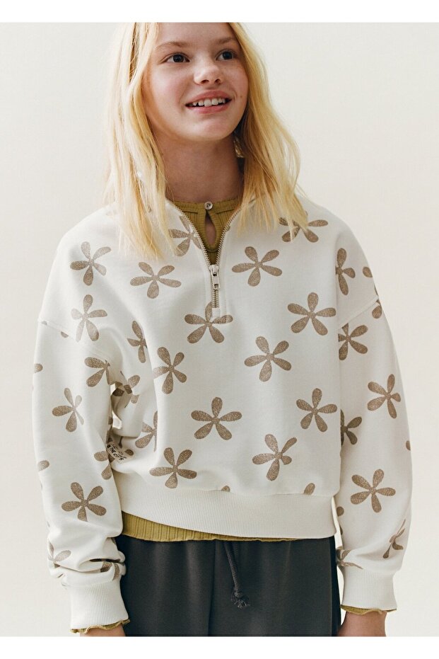 Çiçek desenli sweatshirt - 1