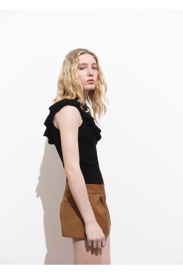 Fırfırlı triko bluz - 1