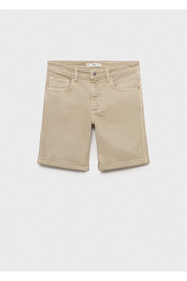 Slim fit kot bermuda şort - 3