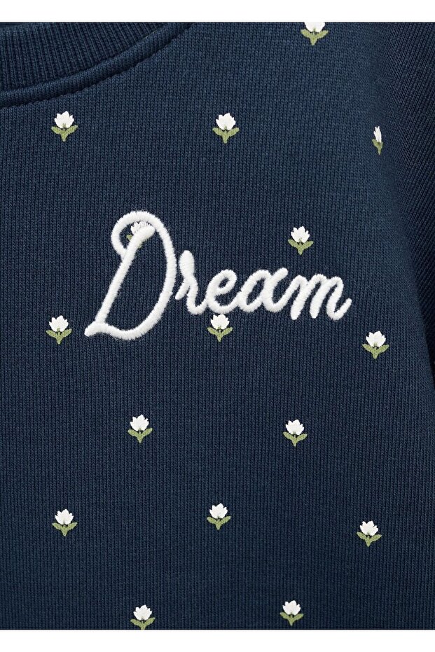 Çiçek desenli işlemeli sweatshirt - 5