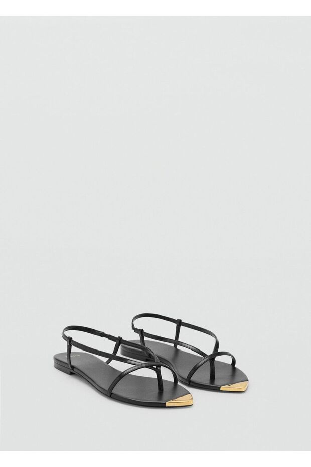 Kontrast uçlu bantlı deri sandalet - 1