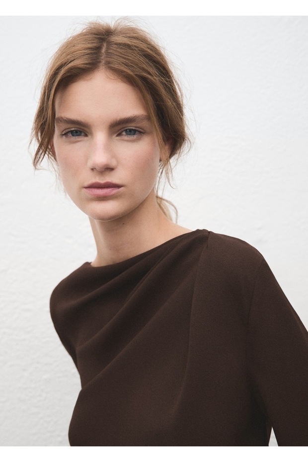 Drape kayık yaka bluz - 6