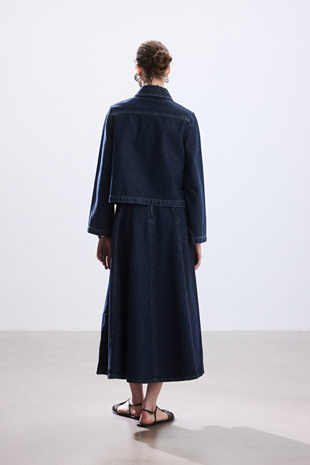 VOLANLI DENİM ETEK - 7