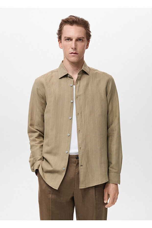 Çizgili keten gömlek - 1