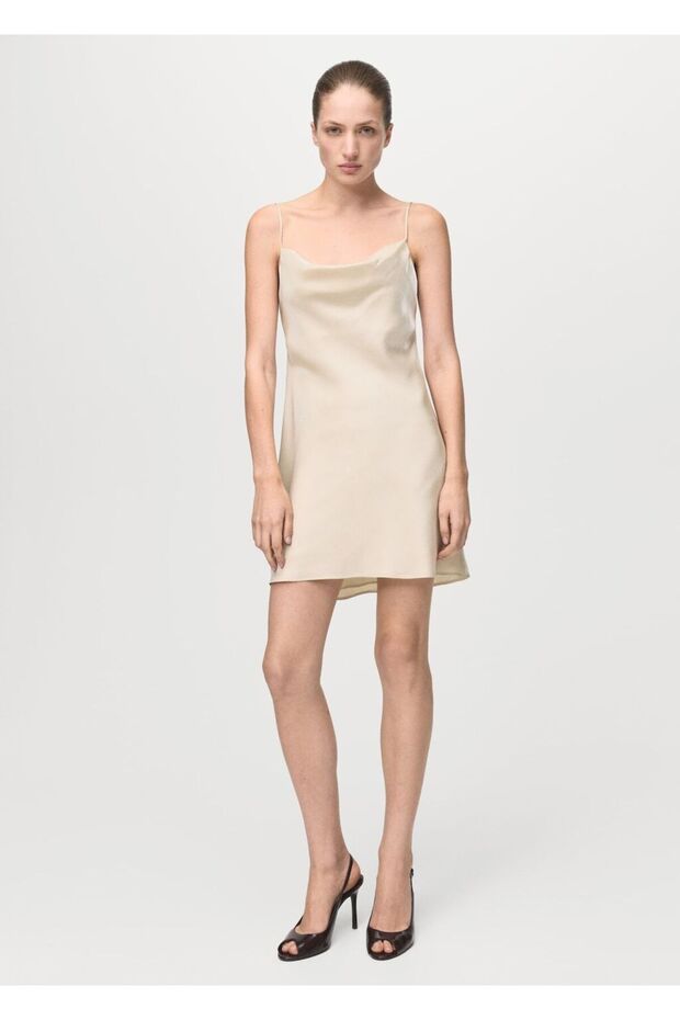 Dekolte yaka saten elbise - 2