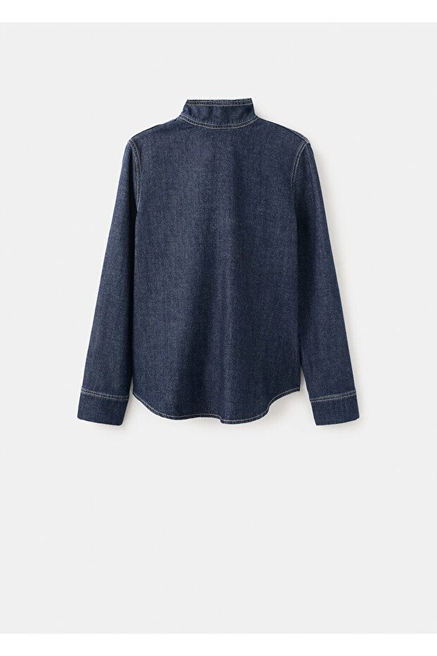 Bağ detaylı denim gömlek - 3