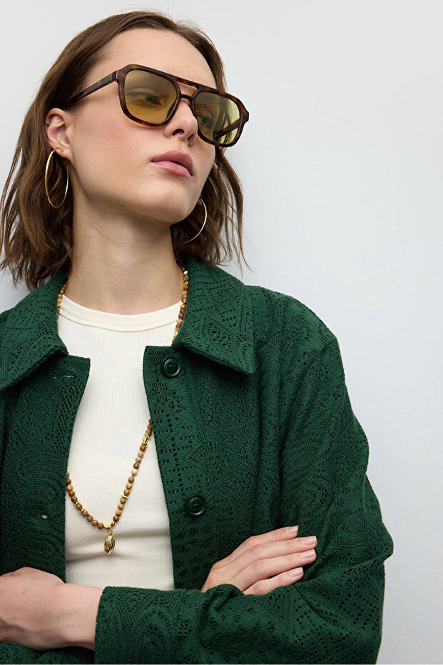 Forest Green Crocheted Jacket - 7