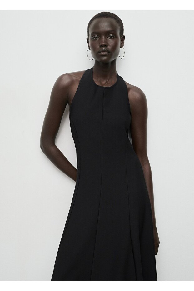 Halter yaka pileli elbise - 1