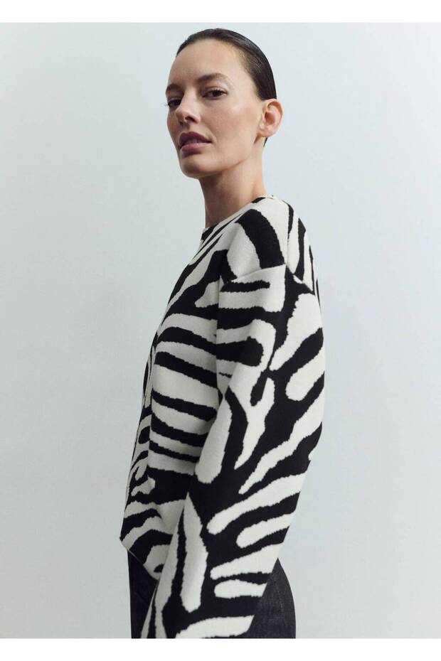 Zebra desenli triko kazak - 1