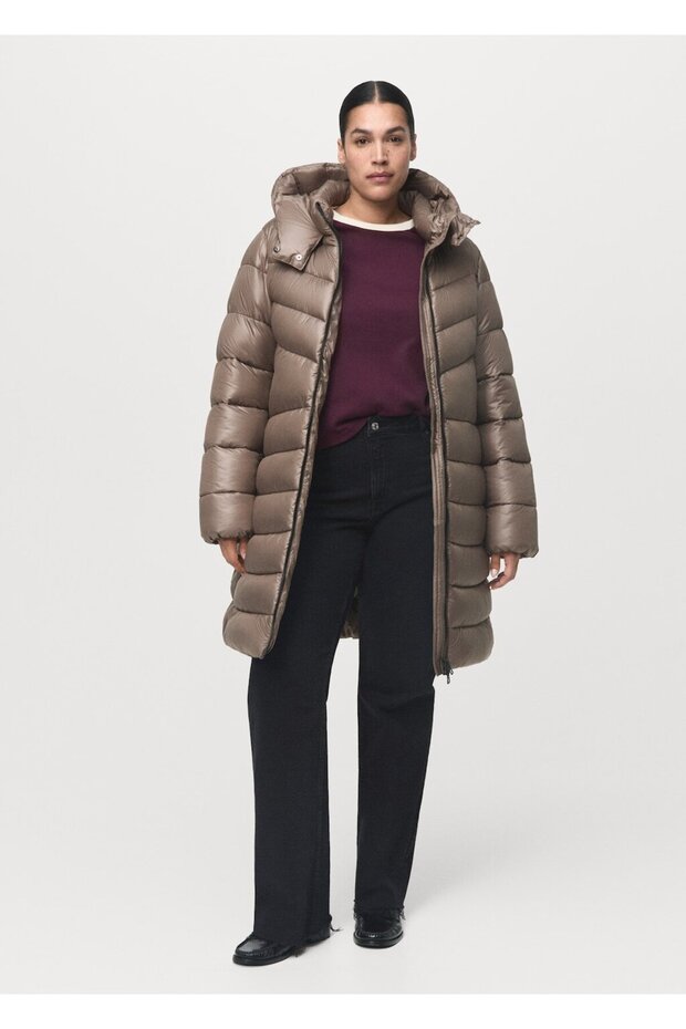 Kapüşonlu midi kapitone anorak - 7