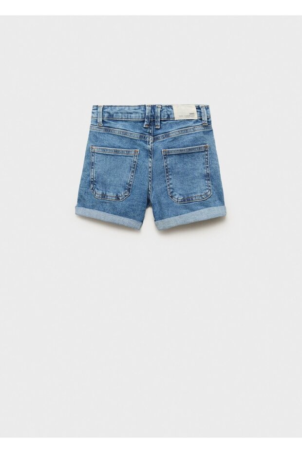 Düz kesim denim şort - 4