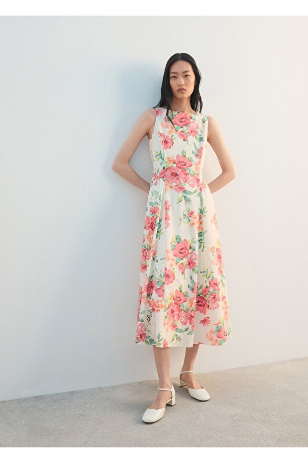 Çiçek desenli evaze elbise - 2