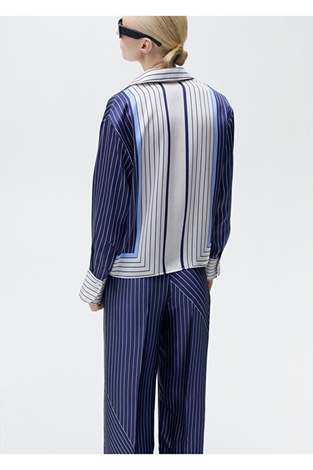 Çizgili saten gömlek - 4