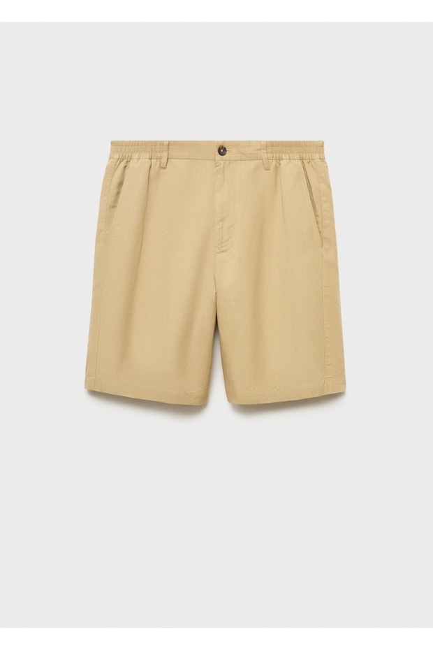 Keten karışımlı elastik belli bermuda şort - 3