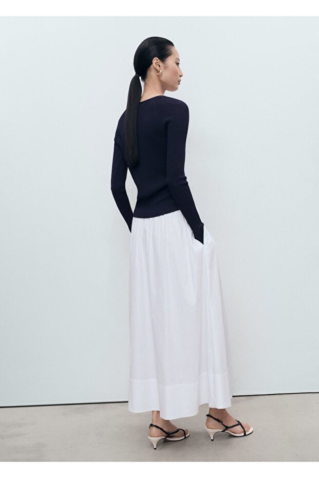 V yaka lastik örgü kazak - 4