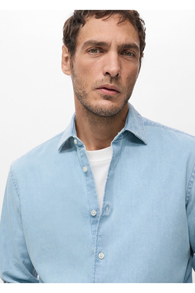 %100 pamuklu denim gömlek - 6