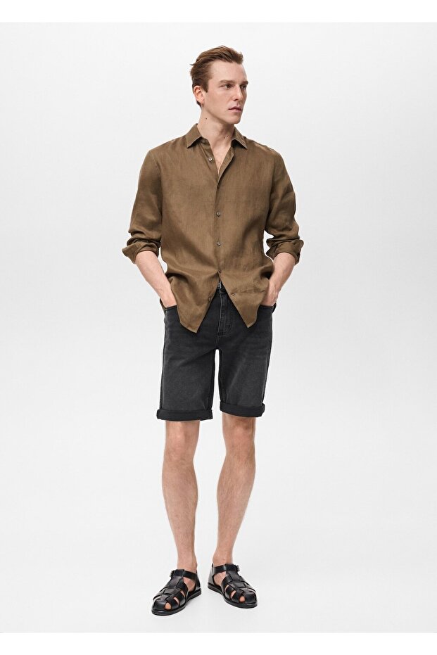 Slim fit kot bermuda şort - 2