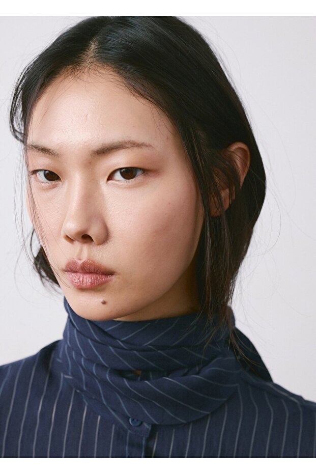 Fiyonk yaka çizgili bluz - 6