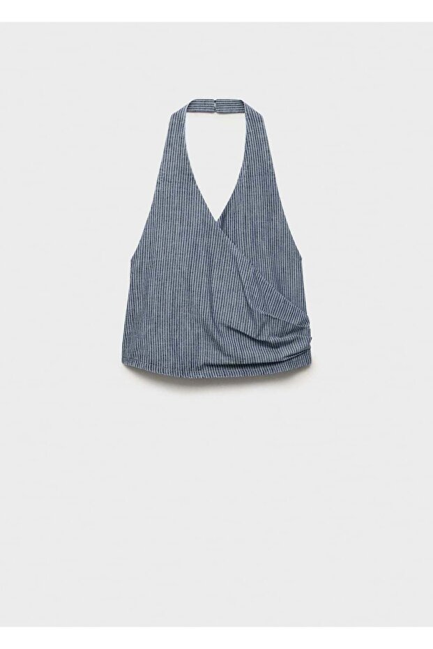 Çizgili çapraz denim top - 3