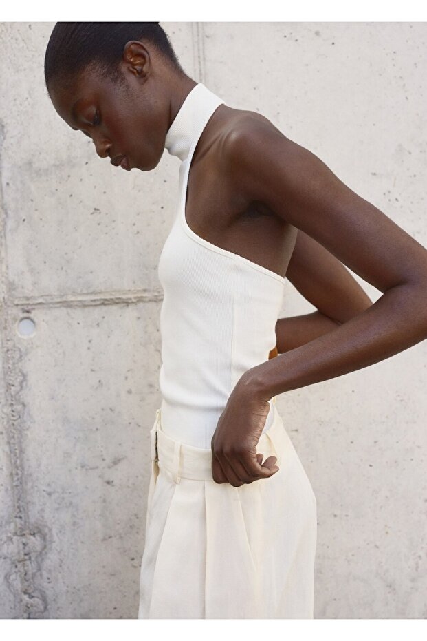 Halter yakalı örgü bluz - 7