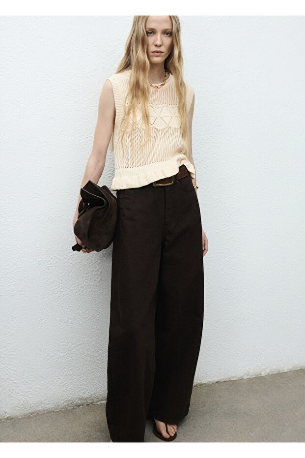 Volanlı ajur örgü yelek - 1