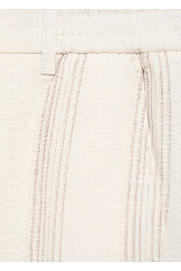 Elastik bel bantlı %100 keten pantolon - 5