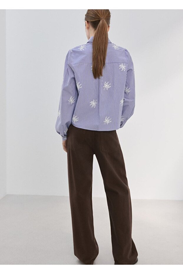 İşlemeli çizgili gömlek - 4