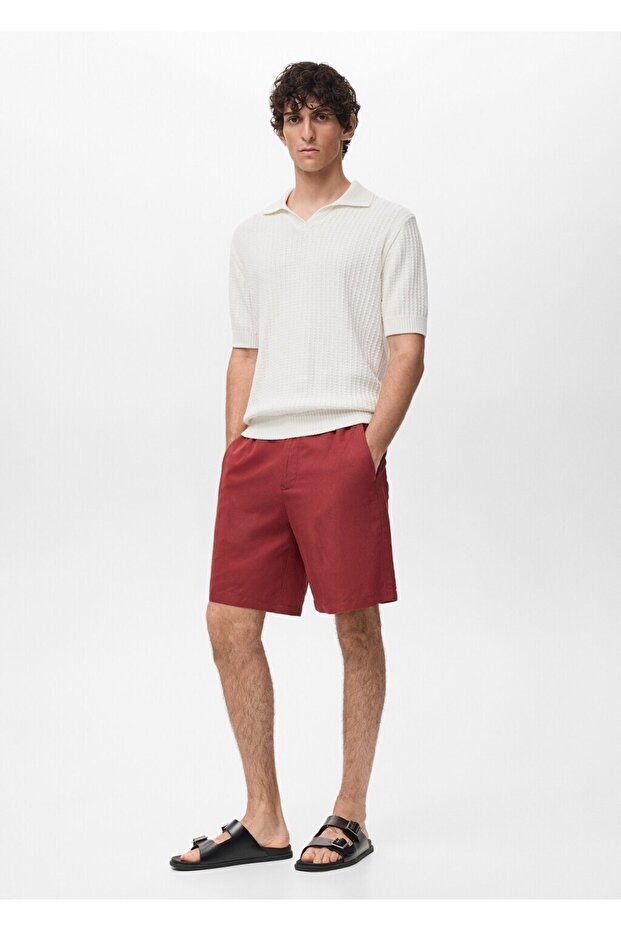 Keten karışımlı elastik belli bermuda şort - 7