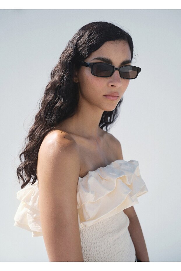 Volanlı straplez bluz - 5