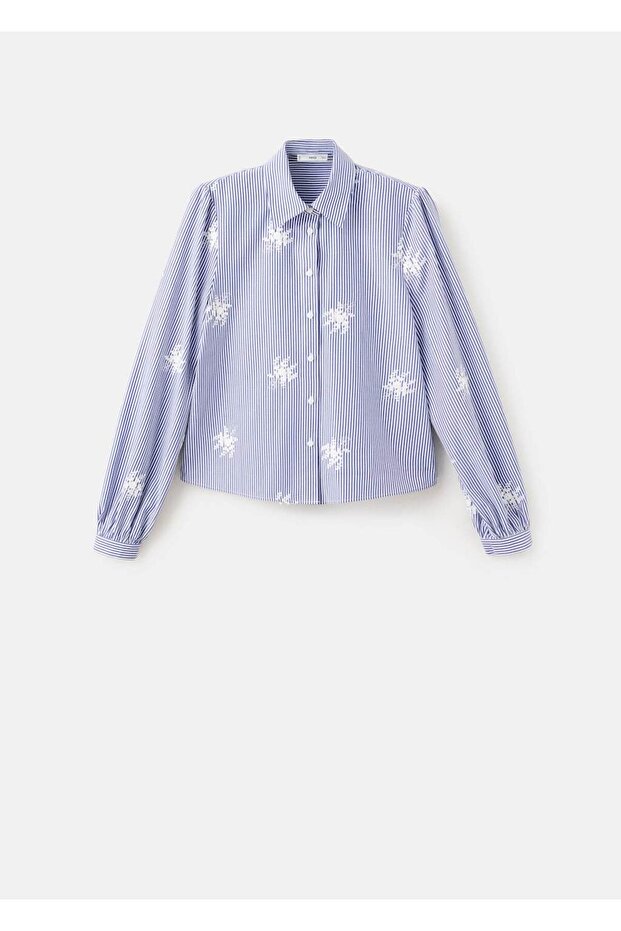 İşlemeli çizgili gömlek - 3