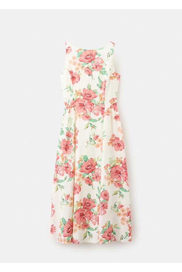 Çiçek desenli evaze elbise - 3