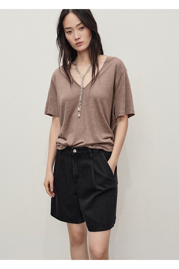 Pilili denim bermuda şort - 6