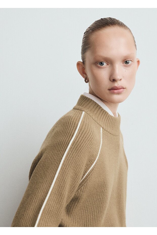 Kontrast çizgili perkins yaka jarse - 6