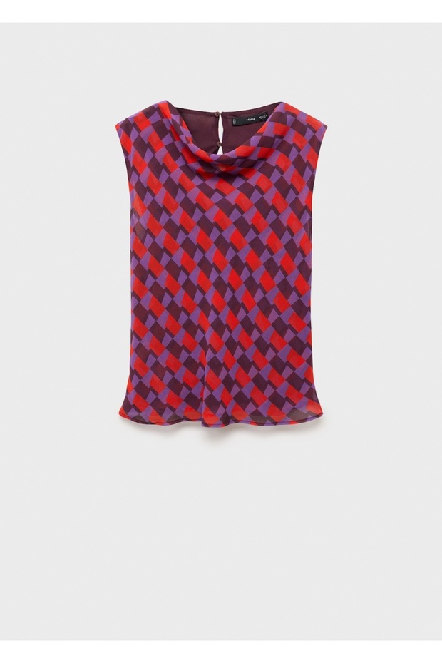 Drapeli yaka baskılı bluz - 3