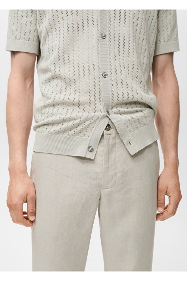 Slim fit %100 keten pantolon - 6