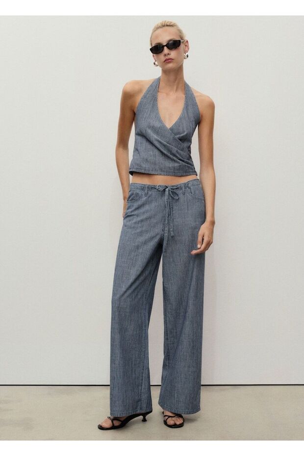 Çizgili çapraz denim top - 2