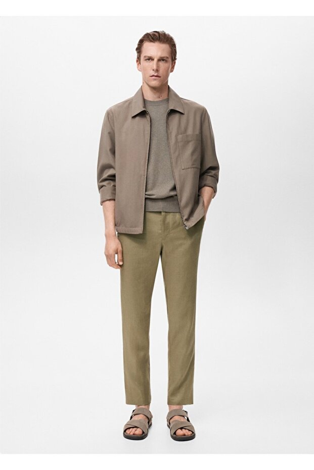 Slim fit %100 keten pantolon - 2