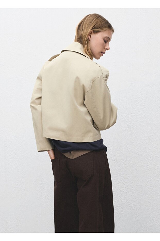 Çift düğmeli kısa trençkot - 4