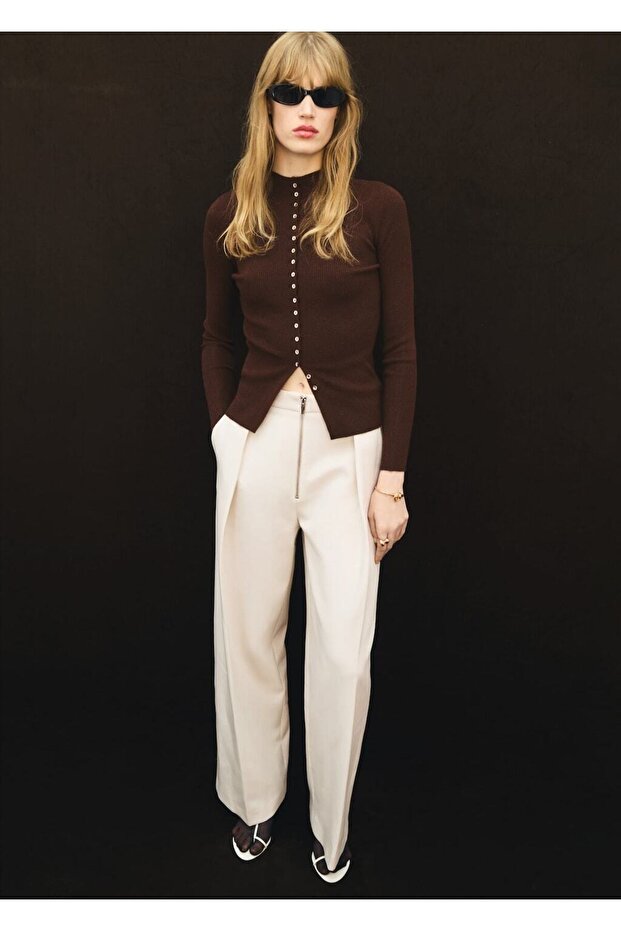 Pileli fermuarlı pantolon - 2