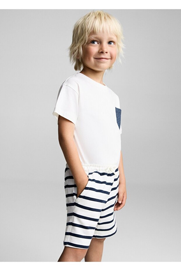 Pamuklu çizgili bermuda şort - 6