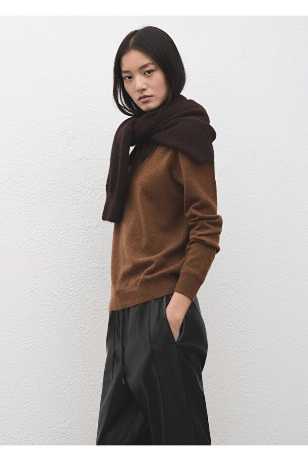 Deri görünümlü elastik belli pantolon - 6