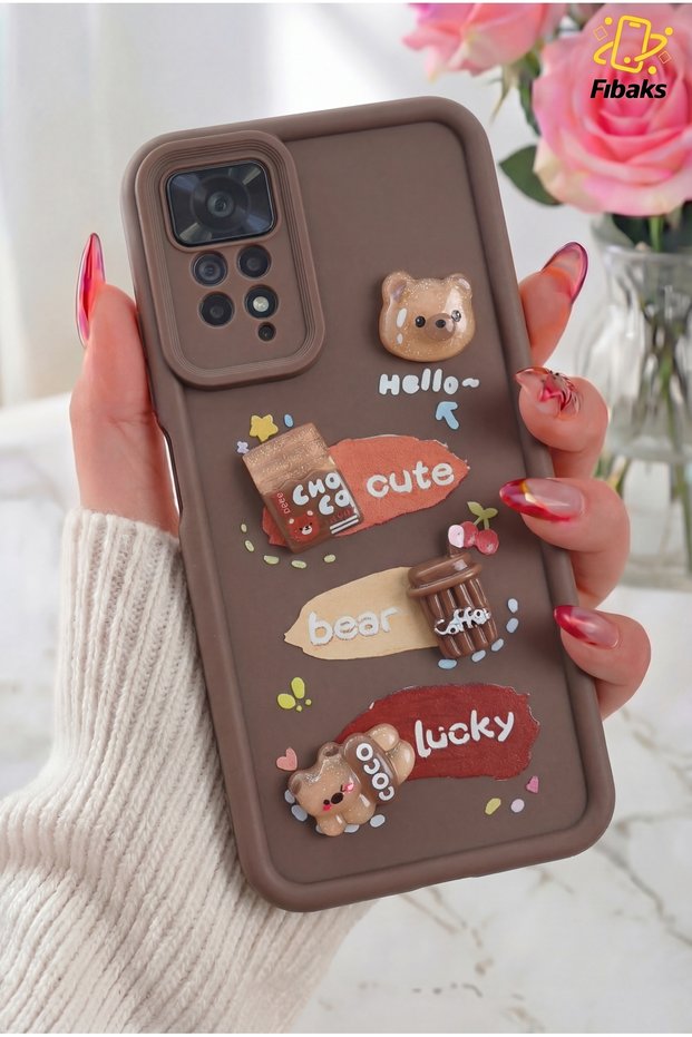 Redmi Note 11 Pro/12 Pro 4g Case Designed with Patterned Camera Protection Teddy Bear Coffee Silicone Cover