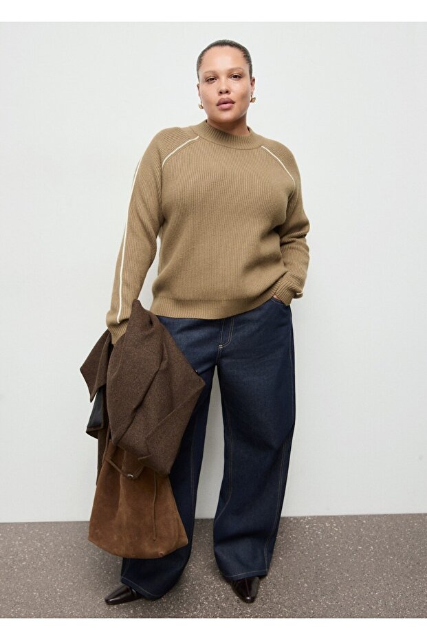 Kontrast çizgili perkins yaka jarse - 7