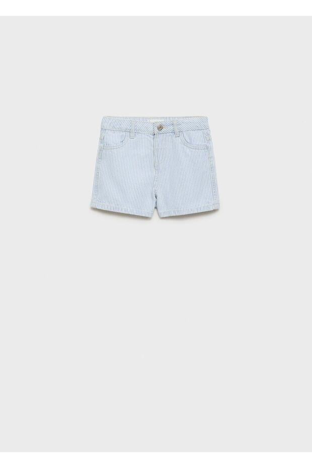 Çizgili denim şort - 1