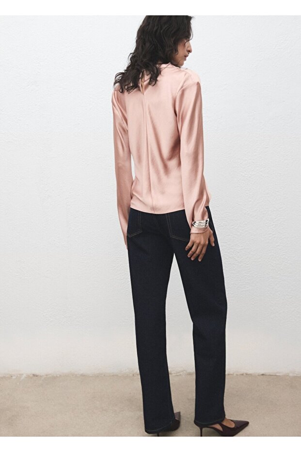 Drape yakalı saten bluz - 4