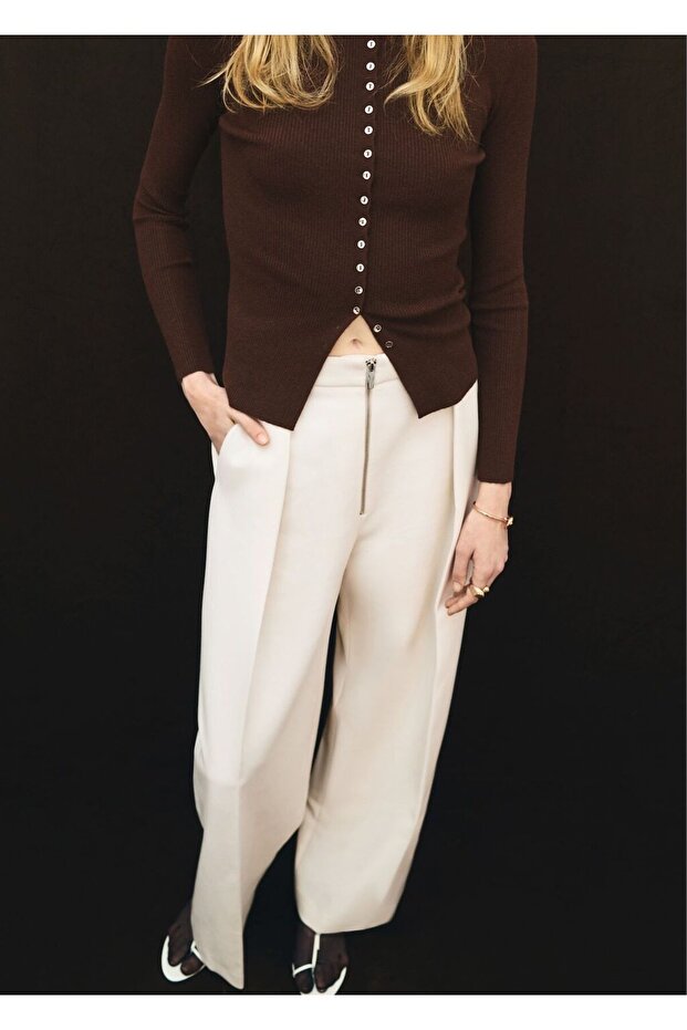 Pileli fermuarlı pantolon - 1