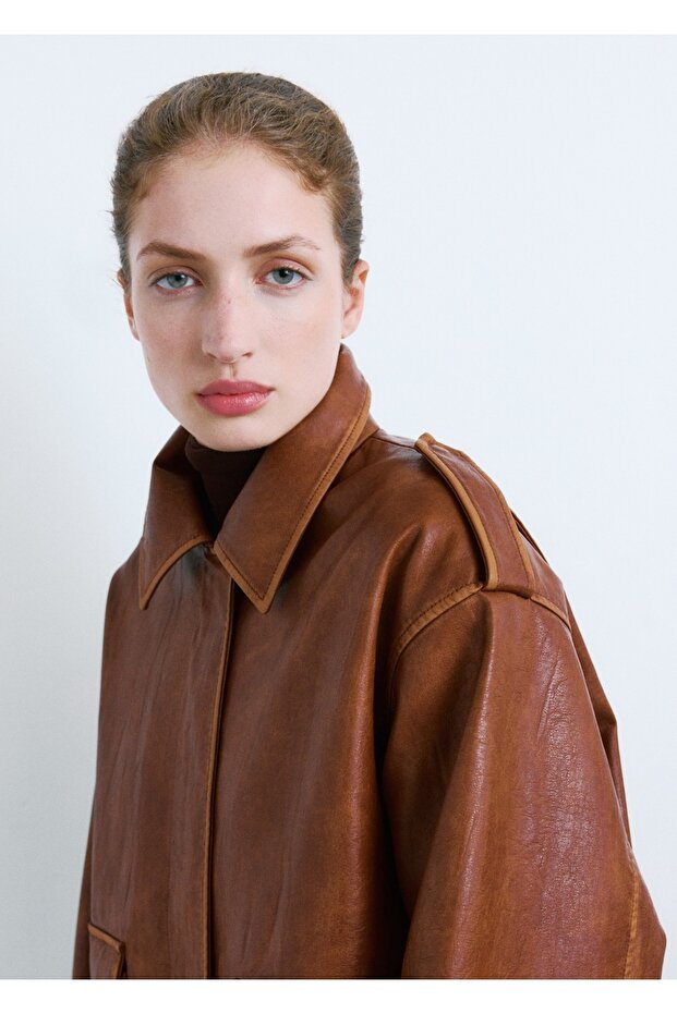 Kürk yakalı oversize ceket - 7