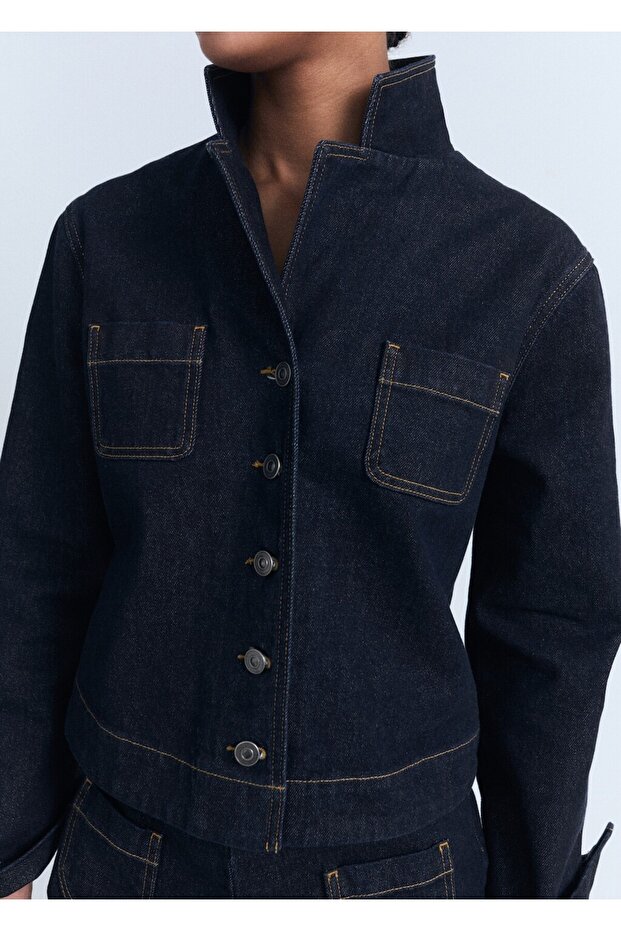 Dar kesim cepli denim ceket - 1